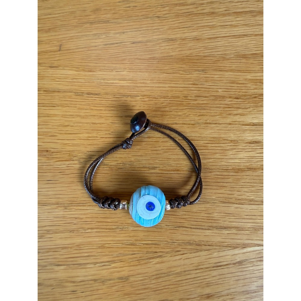 Evil Eye Bracelet Unisex Brown Blue Glass Bead Amulet Adjustable 7.5in